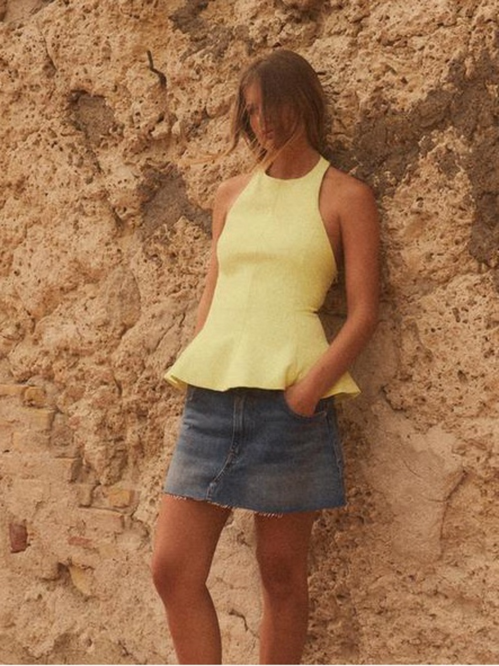 NWOT Halter Peplum Top in Light Lemon Yellow Lemonade - Picture 2 of 11